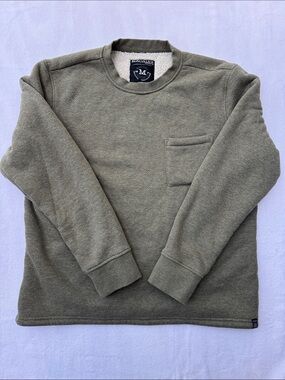 Machine Olive Sherpa Lined Crewneck Sweater with Chest Pocket